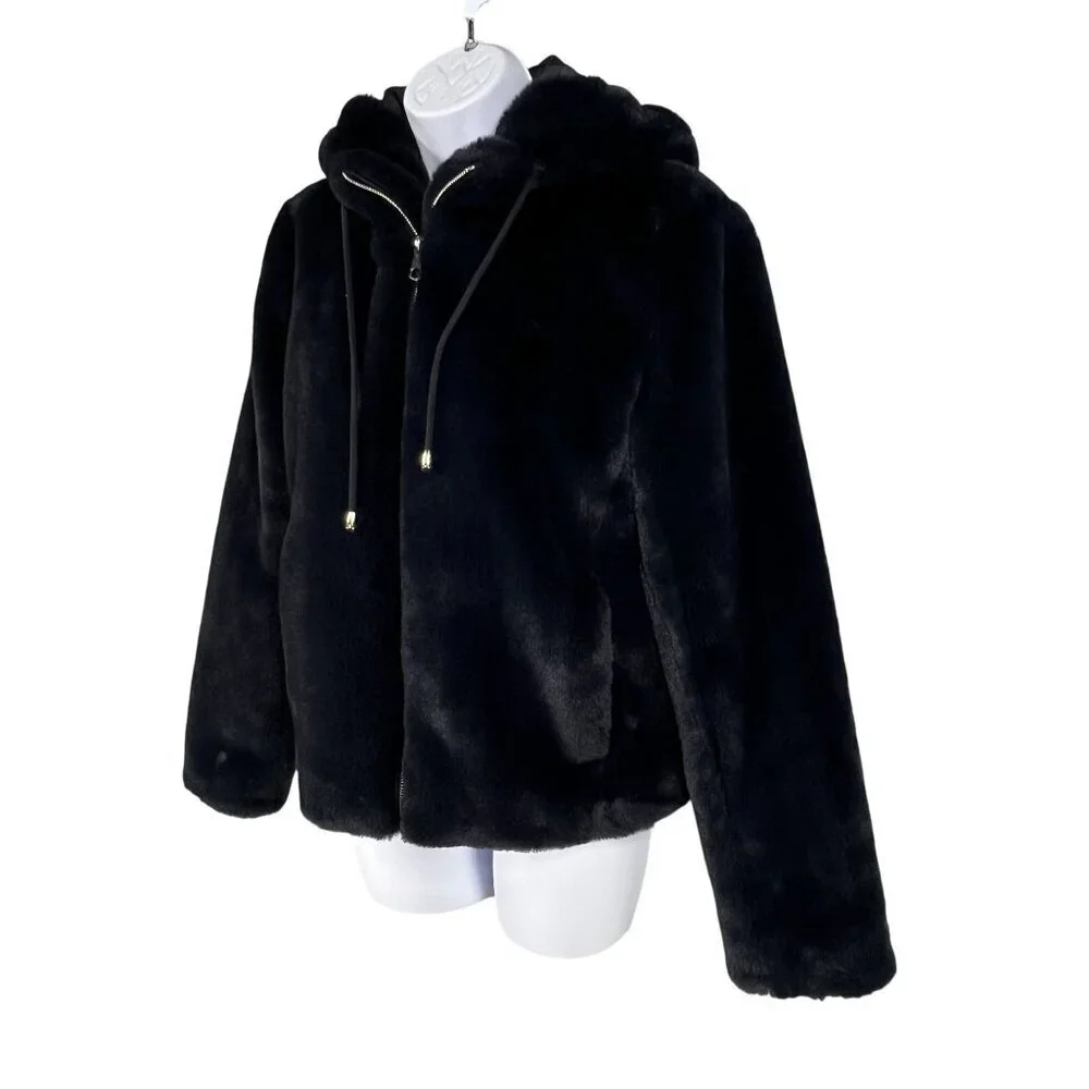 Carolina Belle Montreal Womens XS Black Plush Faux Fur Hooded Teddy Bear Jacket - Picture 13 of 13